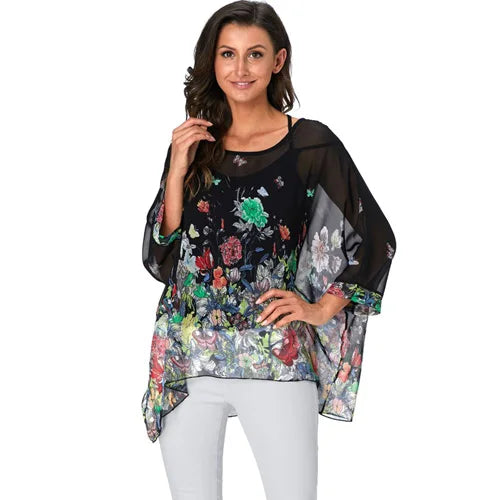 Bohemian Chiffon Batwing Blouse