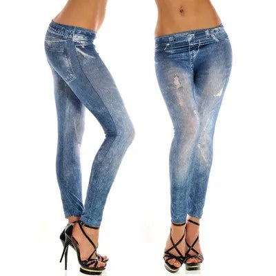 Stretch Denim-Look Skinny Leggings