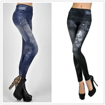 Stretch Denim-Look Skinny Leggings