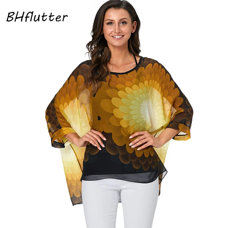 Bohemian Chiffon Batwing Blouse