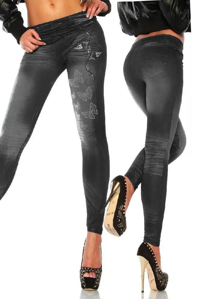 Stretch Denim-Look Skinny Leggings