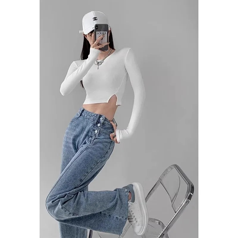 Draped High-Waist Wide-Leg Jeans