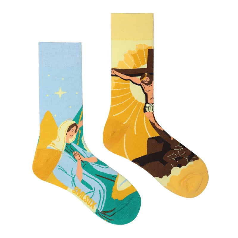 1Pair Man Women Socks Original AB Tide Socks Medium High Tube Colorful Socks Flowers Fruits Candy Cake Cotton Socks Unisex Socks