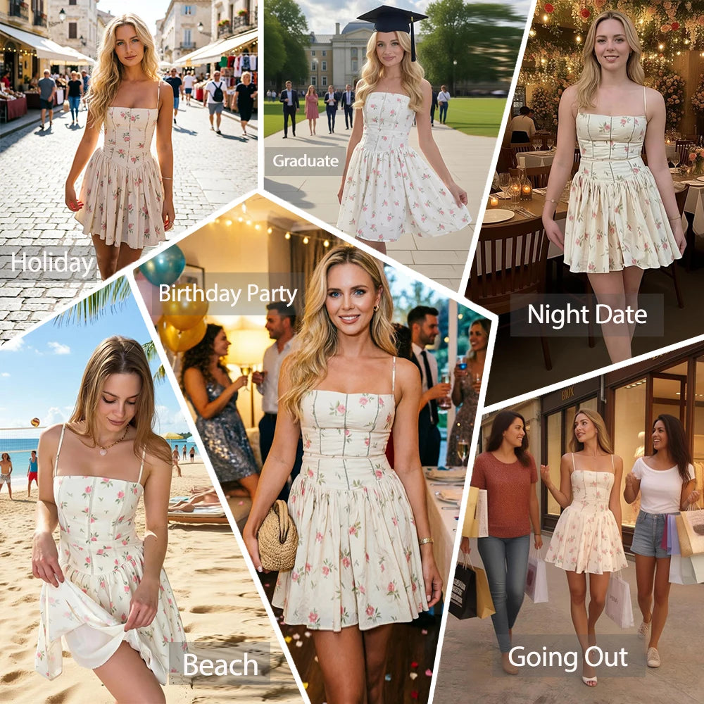 Floral Square Neck Mini Dress