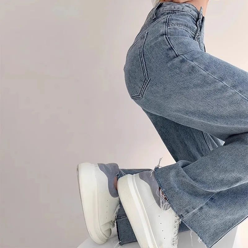 Draped High-Waist Wide-Leg Jeans