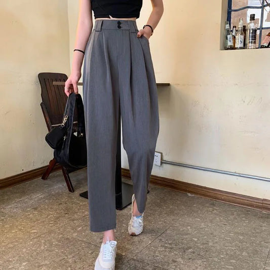 Ankle-Length High-Waist Suit Pants
