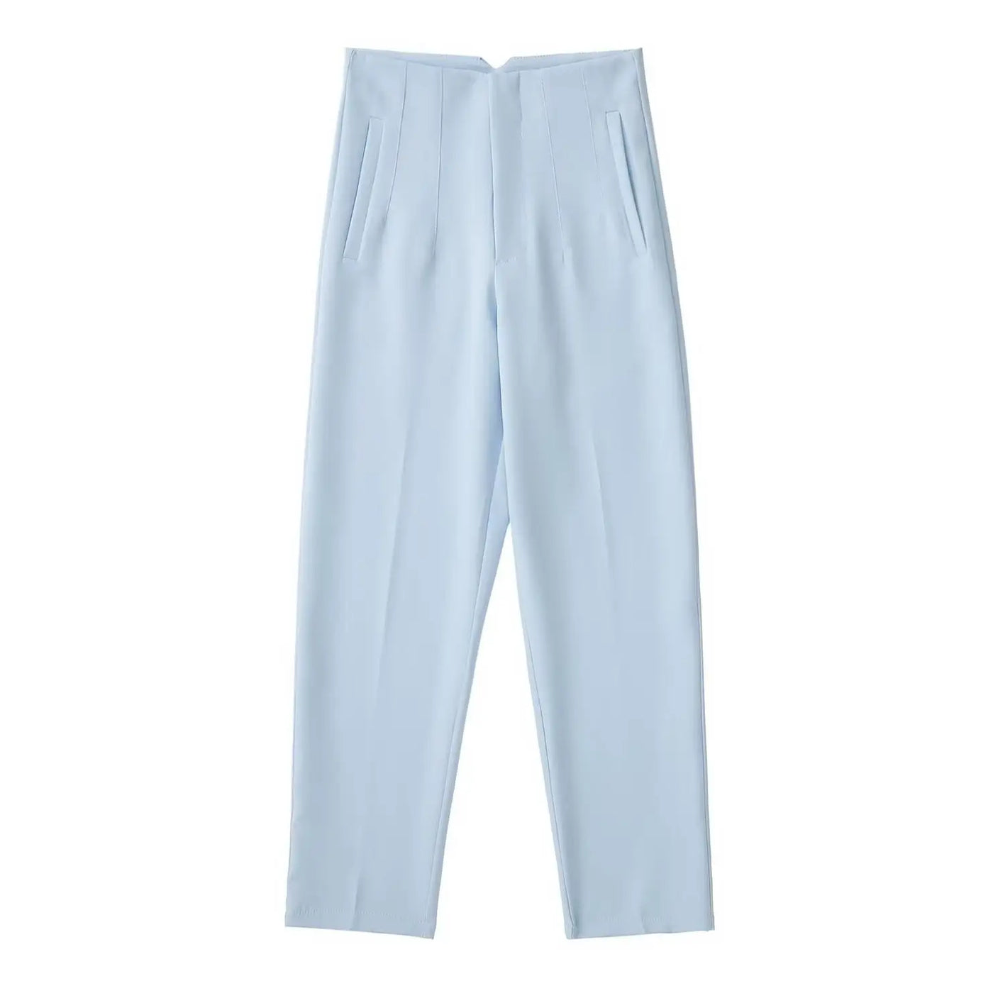 High-Waist Zipper Straight Trousers