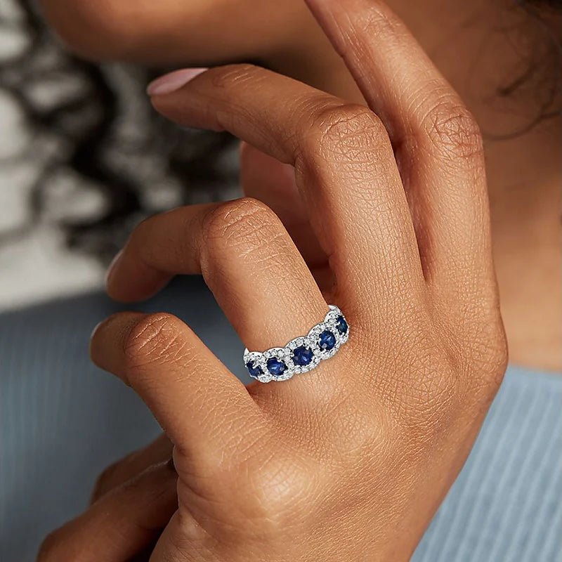Blue White Zircon Bridal Ring