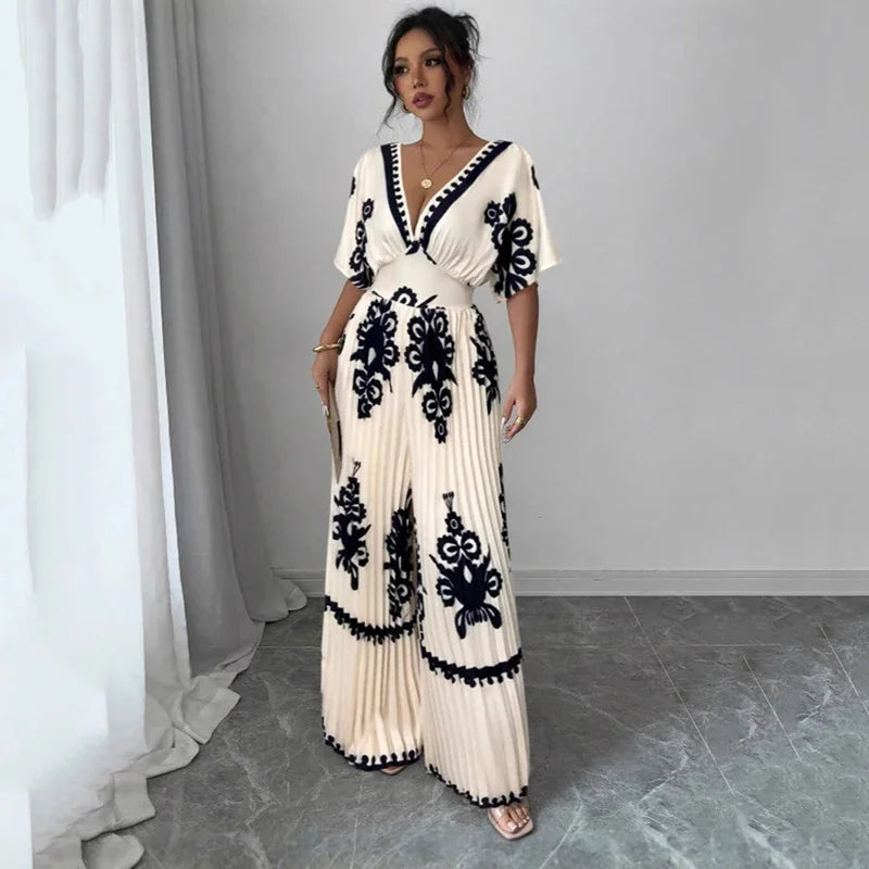 Backless V-Neck Wide-Leg Jumpsuit