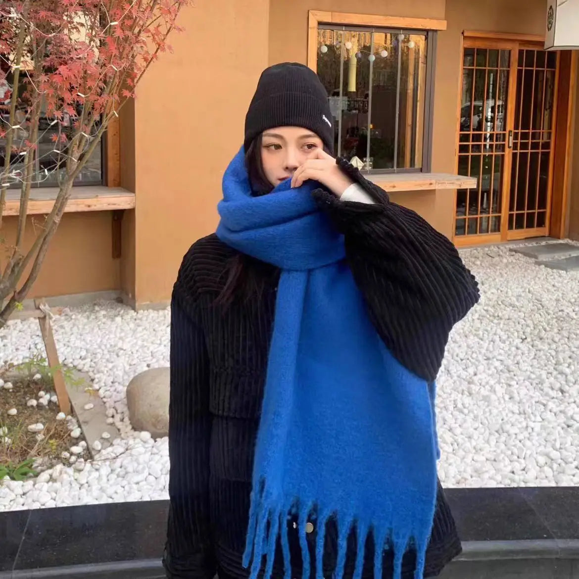 1PC New Soft Winter Scarf Solid Color Warm Long Tassel Scarves Mohair Thickened Wrap Shawls For Women Girls