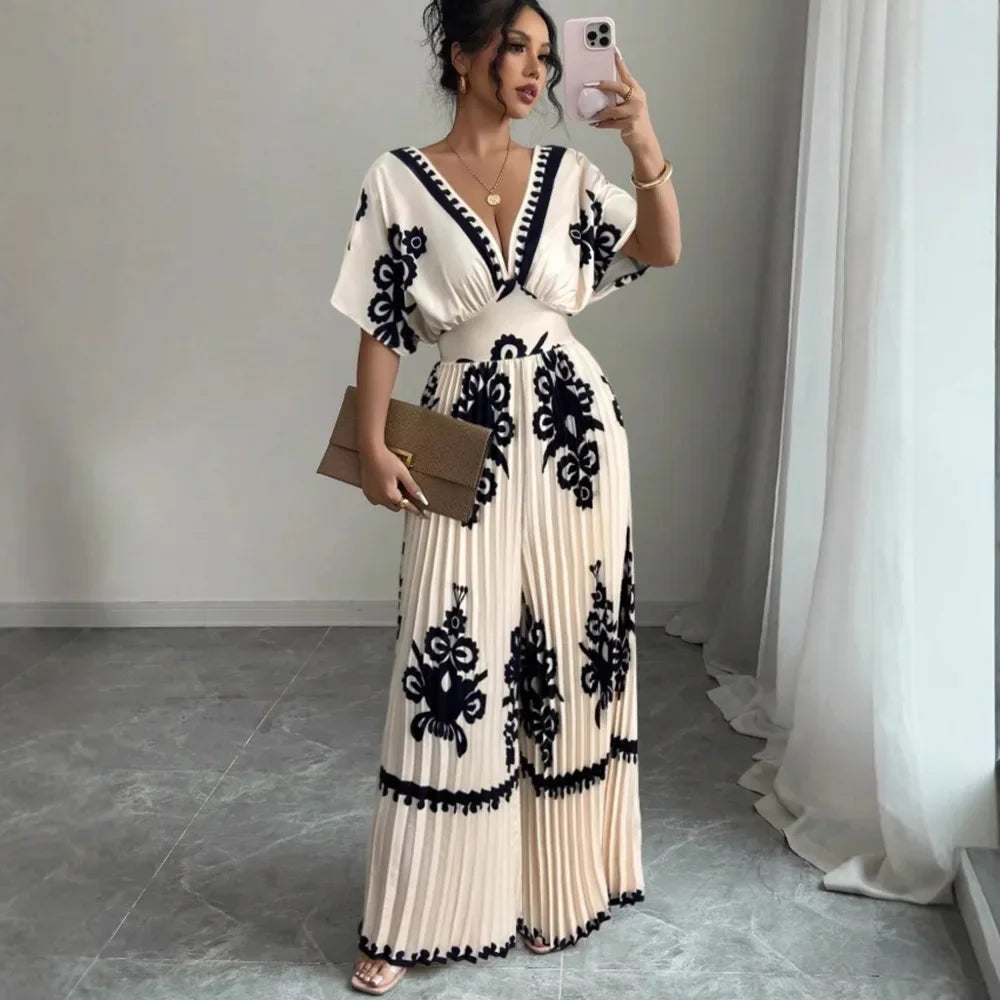 Backless V-Neck Wide-Leg Jumpsuit