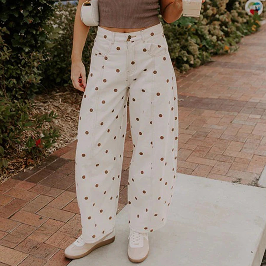 Dotted Barrel-Leg Denim Jeans