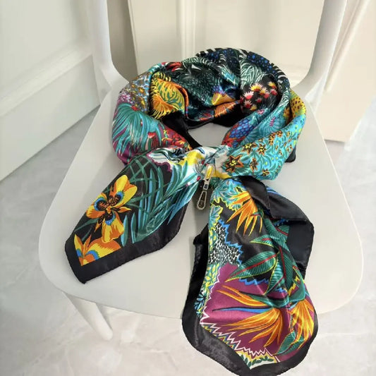 90*90cm Women Scarf Silk Feeling Hair Neck Square Brand Office bandanna muffler Waiter Flight Attendants Handkerchief Rings wrap