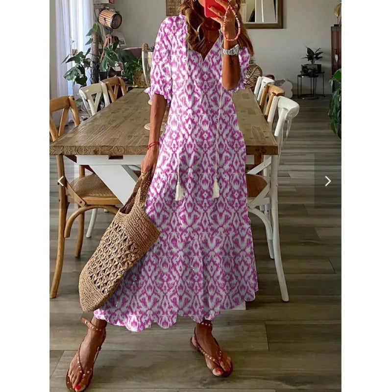 Bohemian Floral V-Neck Maxi Dress