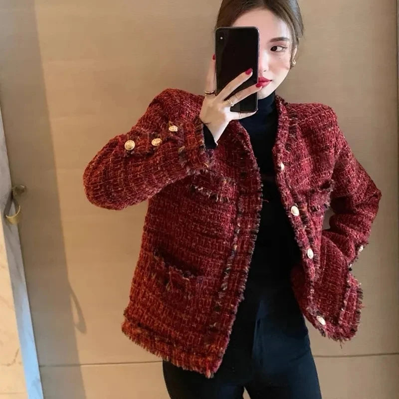 Red Plaid Tweed Jacket
