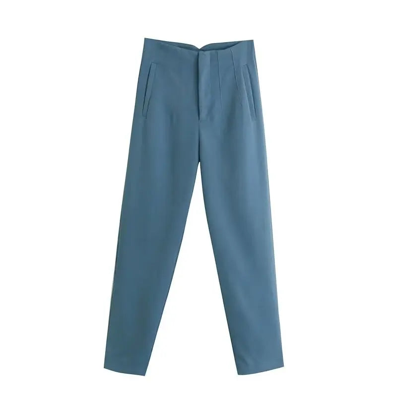 High-Waist Zipper Straight Trousers