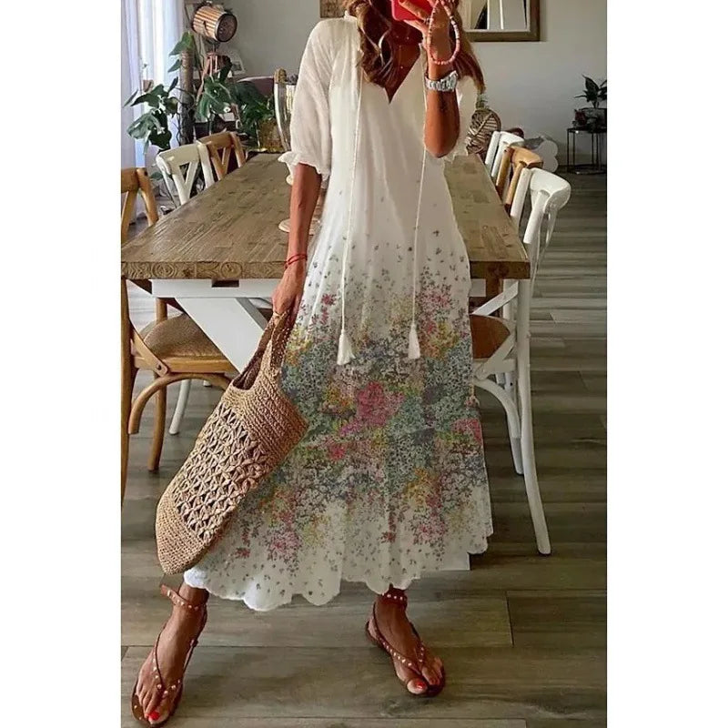 Bohemian Floral V-Neck Maxi Dress