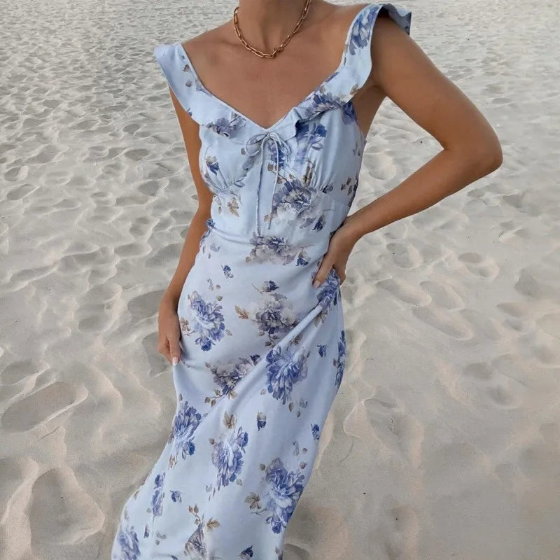 Floral Backless Beach Dress