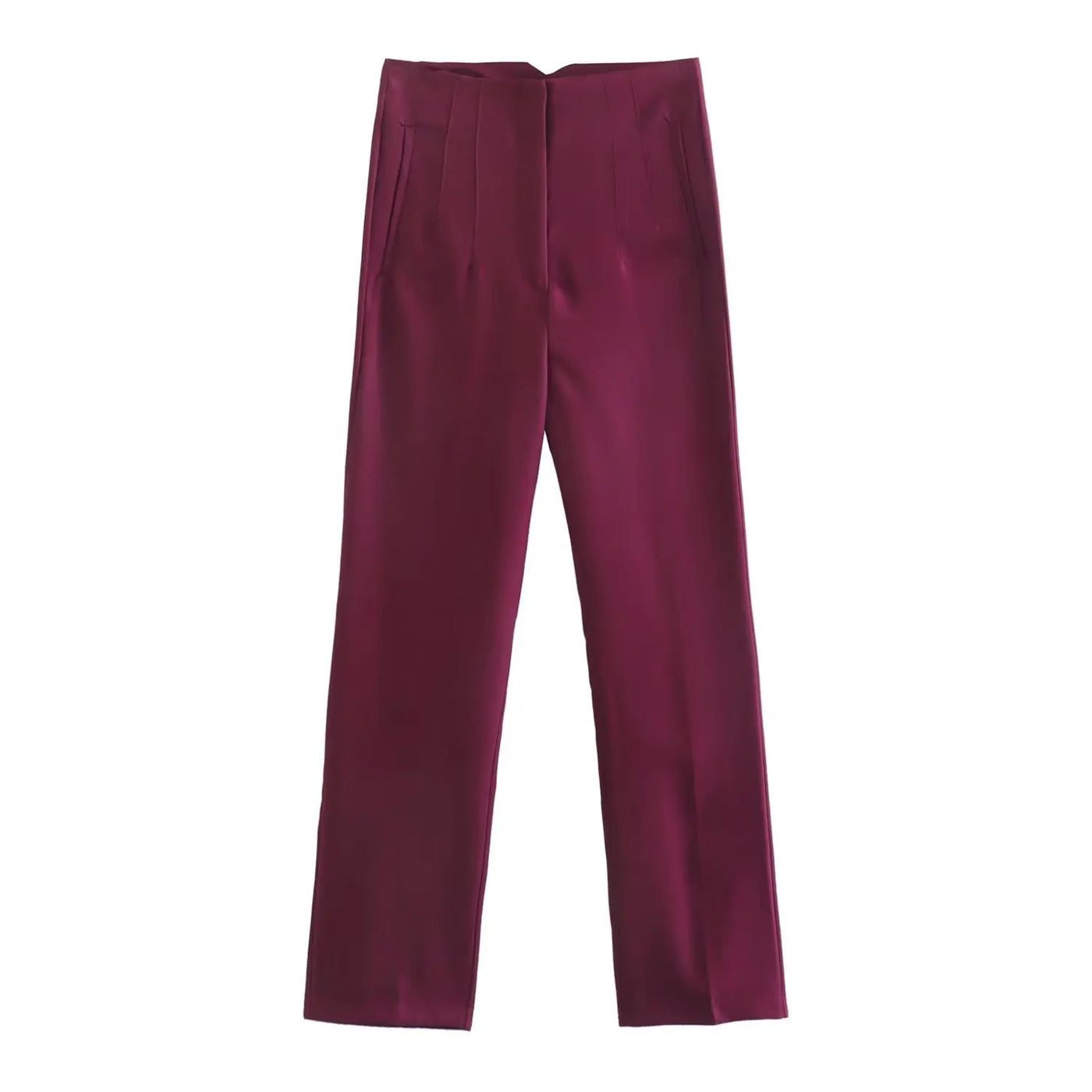 High-Waist Zipper Straight Trousers