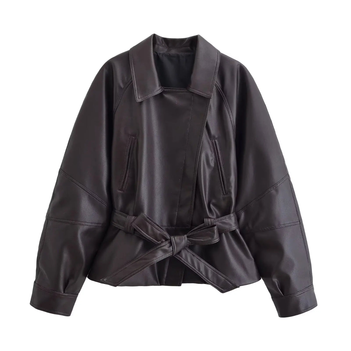 Belted Faux-Leather Trench Coat