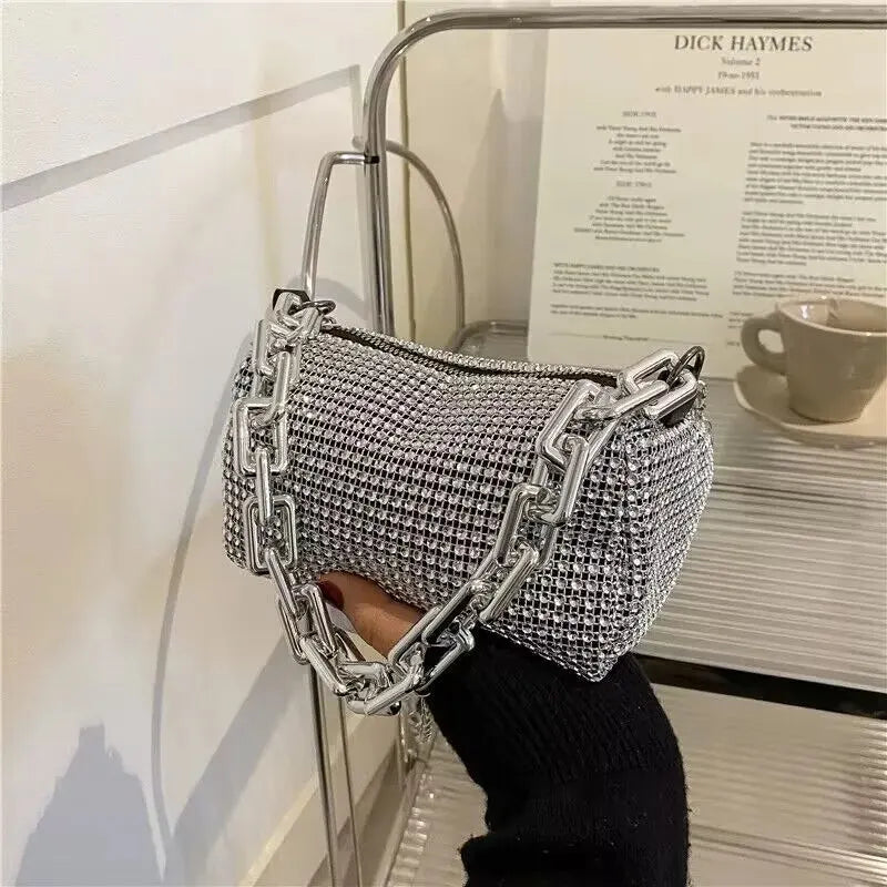 Rhinestone Chain Bucket Bag