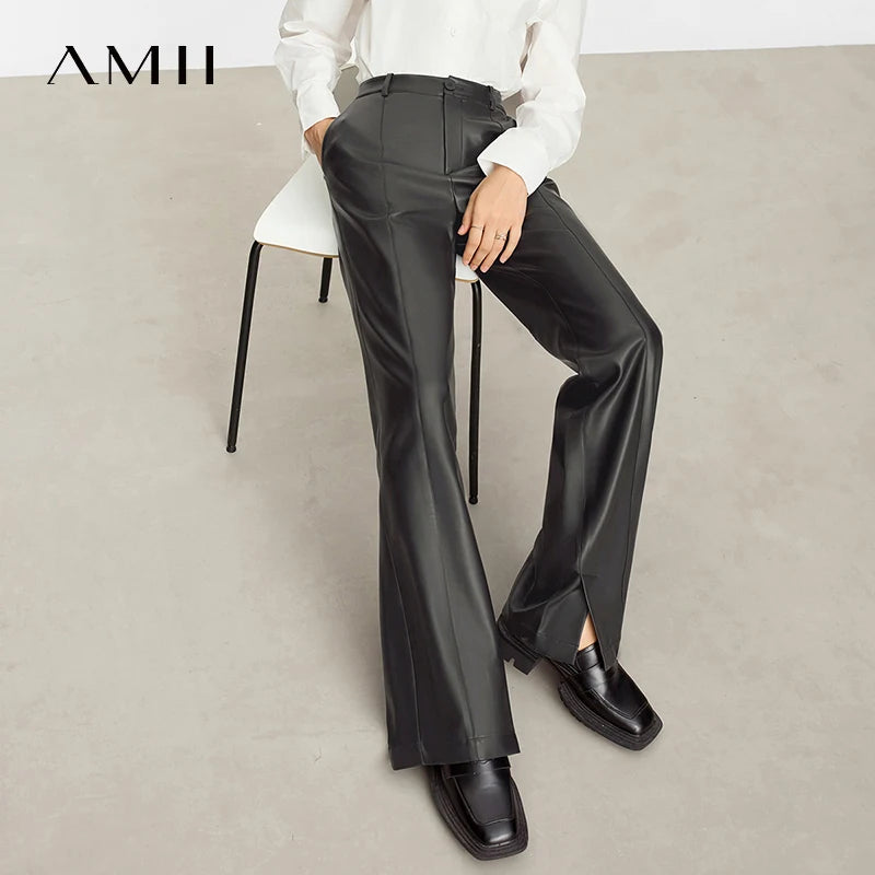 PU Leather Straight-Leg Trousers