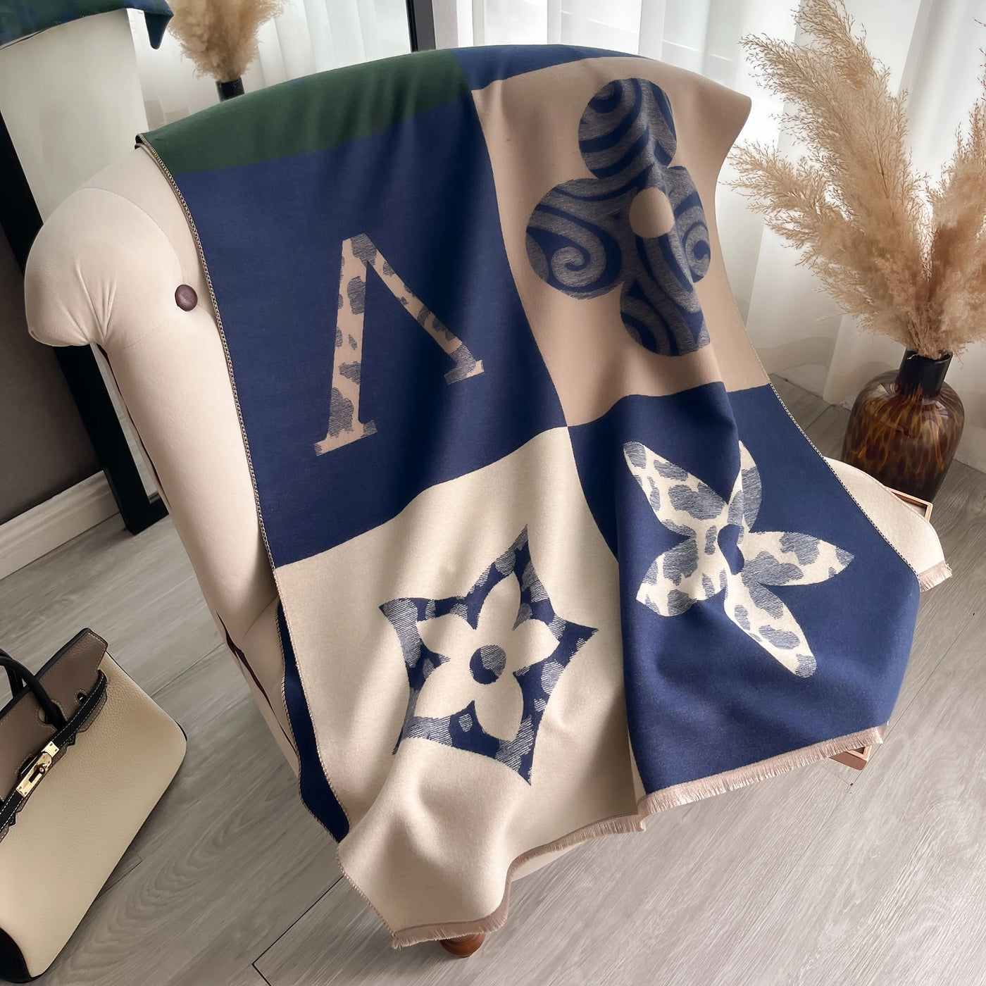Fresh Floral Print Scarf Imitation Cashmere Shawl Short Beard Soft Comfortable Wrap Shawl Autumn Winter Elegant Warm Scarf