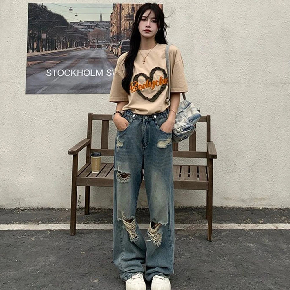 Ripped Retro Wide-Leg Jeans