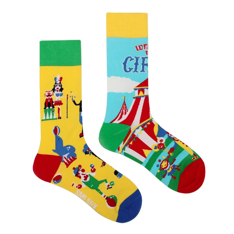 1Pair Man Women Socks Original AB Tide Socks Medium High Tube Colorful Socks Flowers Fruits Candy Cake Cotton Socks Unisex Socks