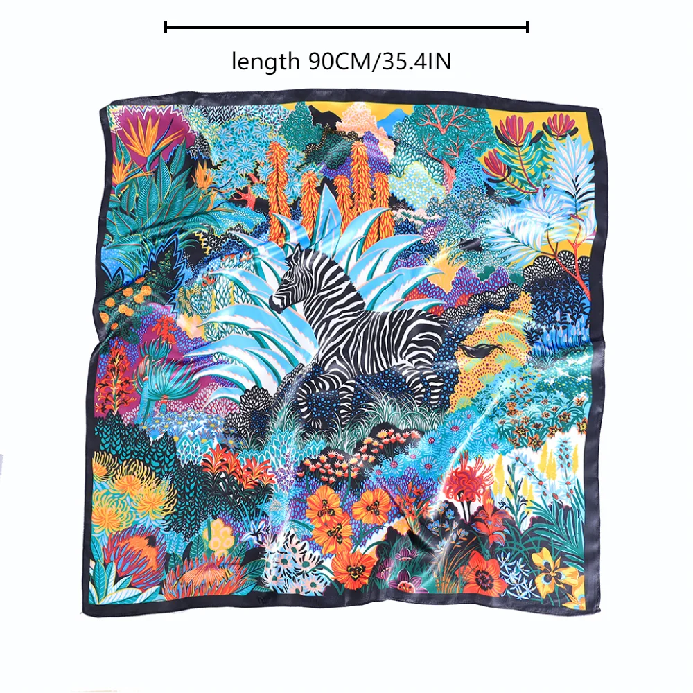 90*90cm Women Scarf Silk Feeling Hair Neck Square Brand Office bandanna muffler Waiter Flight Attendants Handkerchief Rings wrap