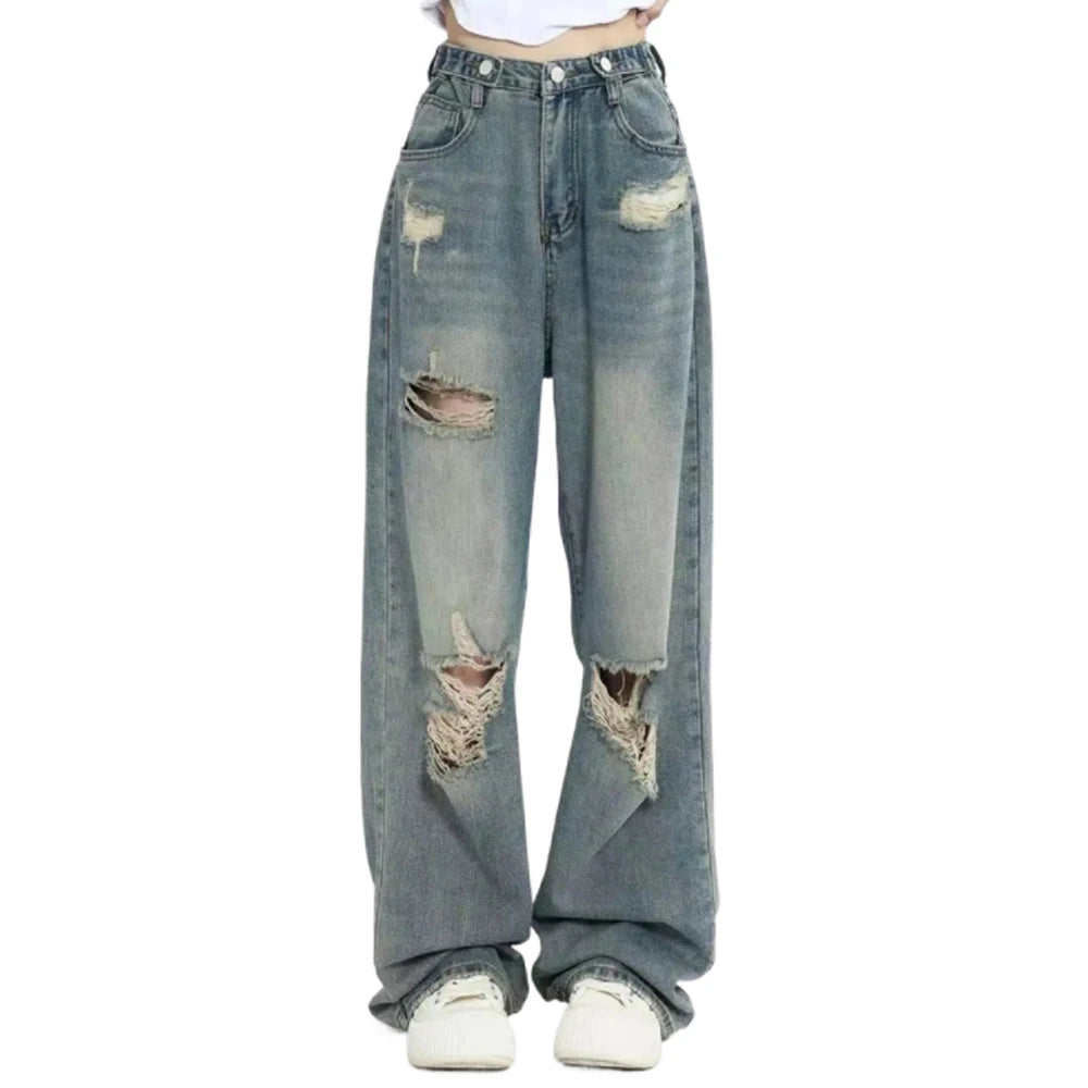 Ripped Retro Wide-Leg Jeans
