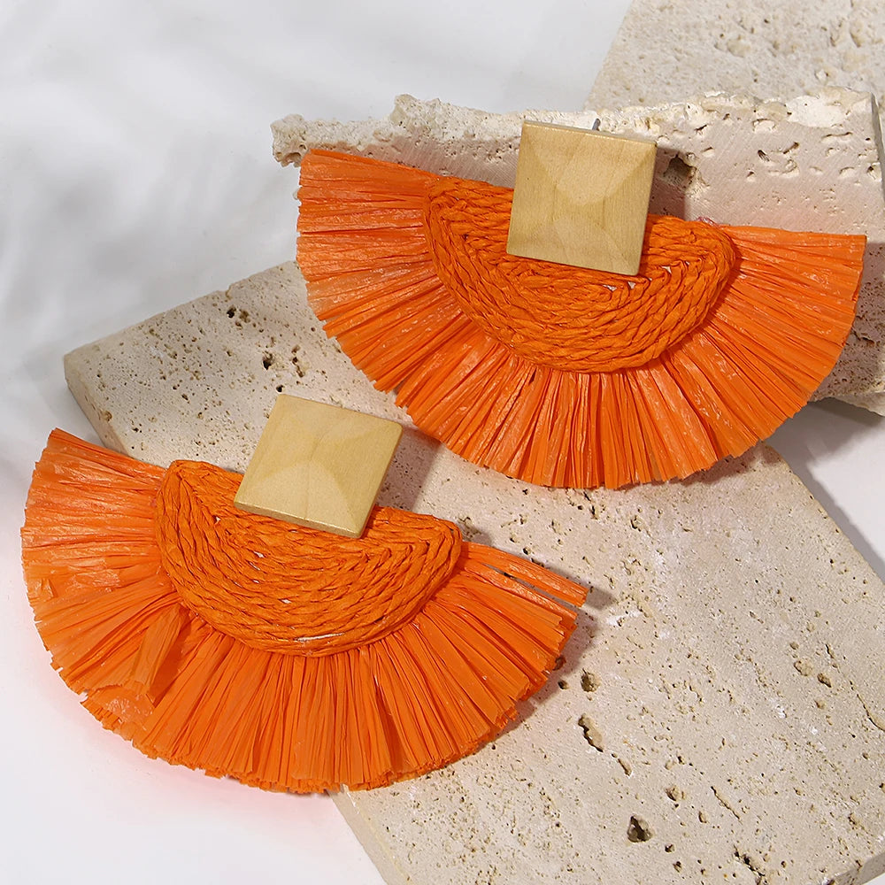 Raffia Fan Drop Earrings