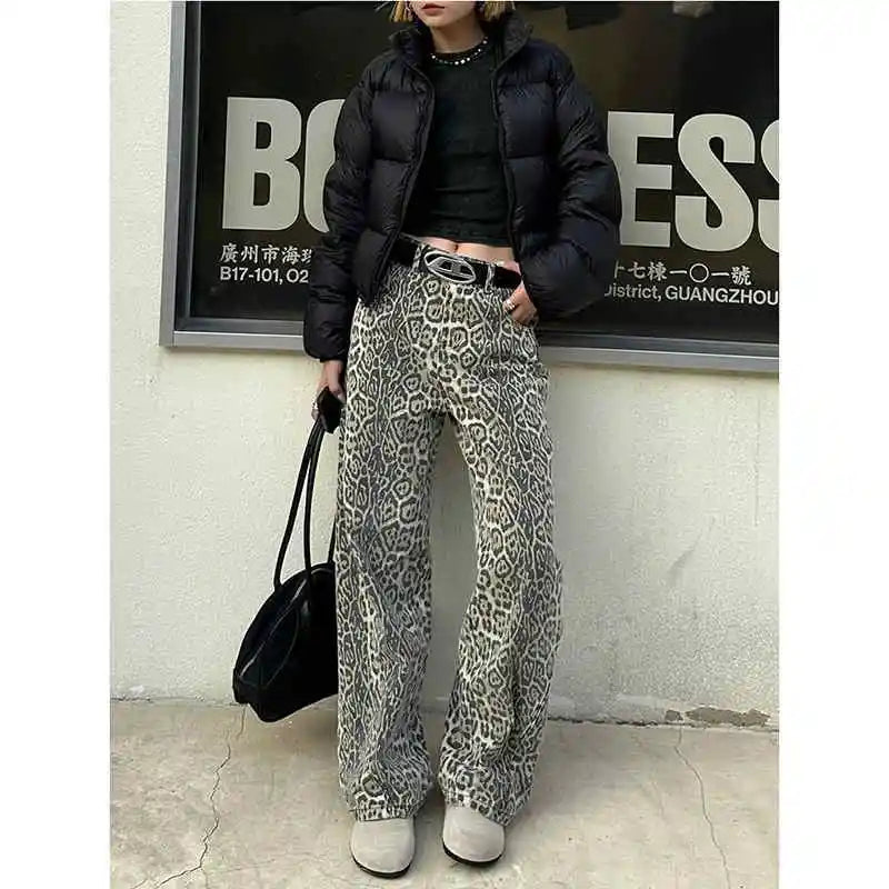 Leopard Print Wide-Leg Jeans