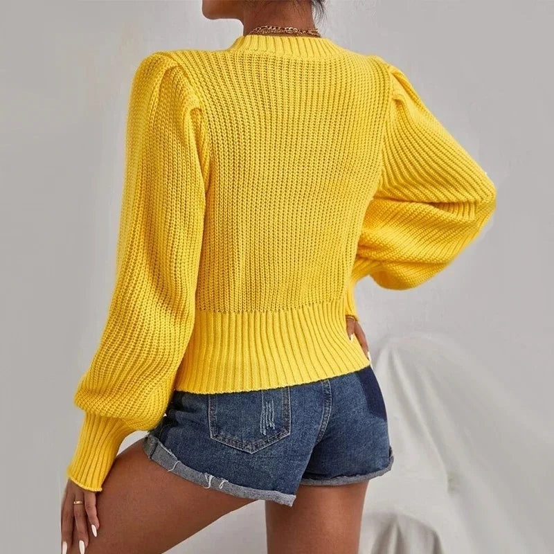 Women Sweaters Solid Color 2025 Autumn Winter Soft Warm Tops Loose Female Pullover Lantern Sleeve Knitted Sweater