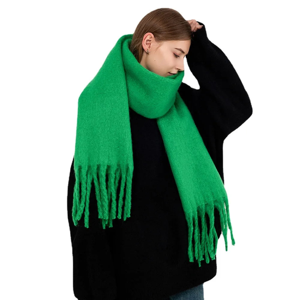 1PC New Soft Winter Scarf Solid Color Warm Long Tassel Scarves Mohair Thickened Wrap Shawls For Women Girls