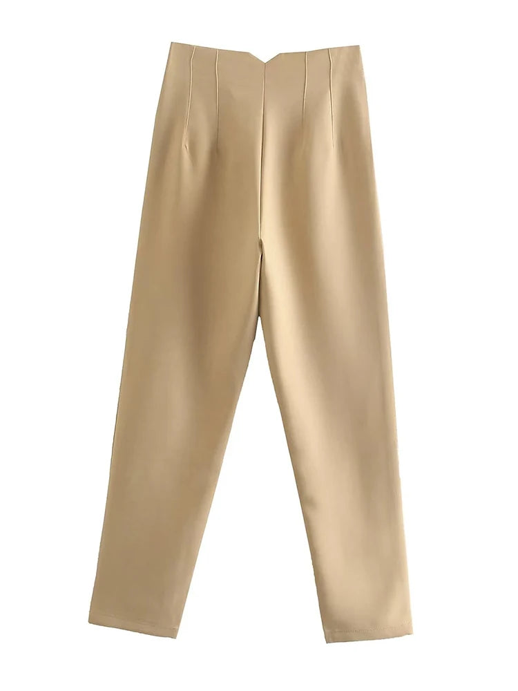 High-Waist Zipper Straight Trousers