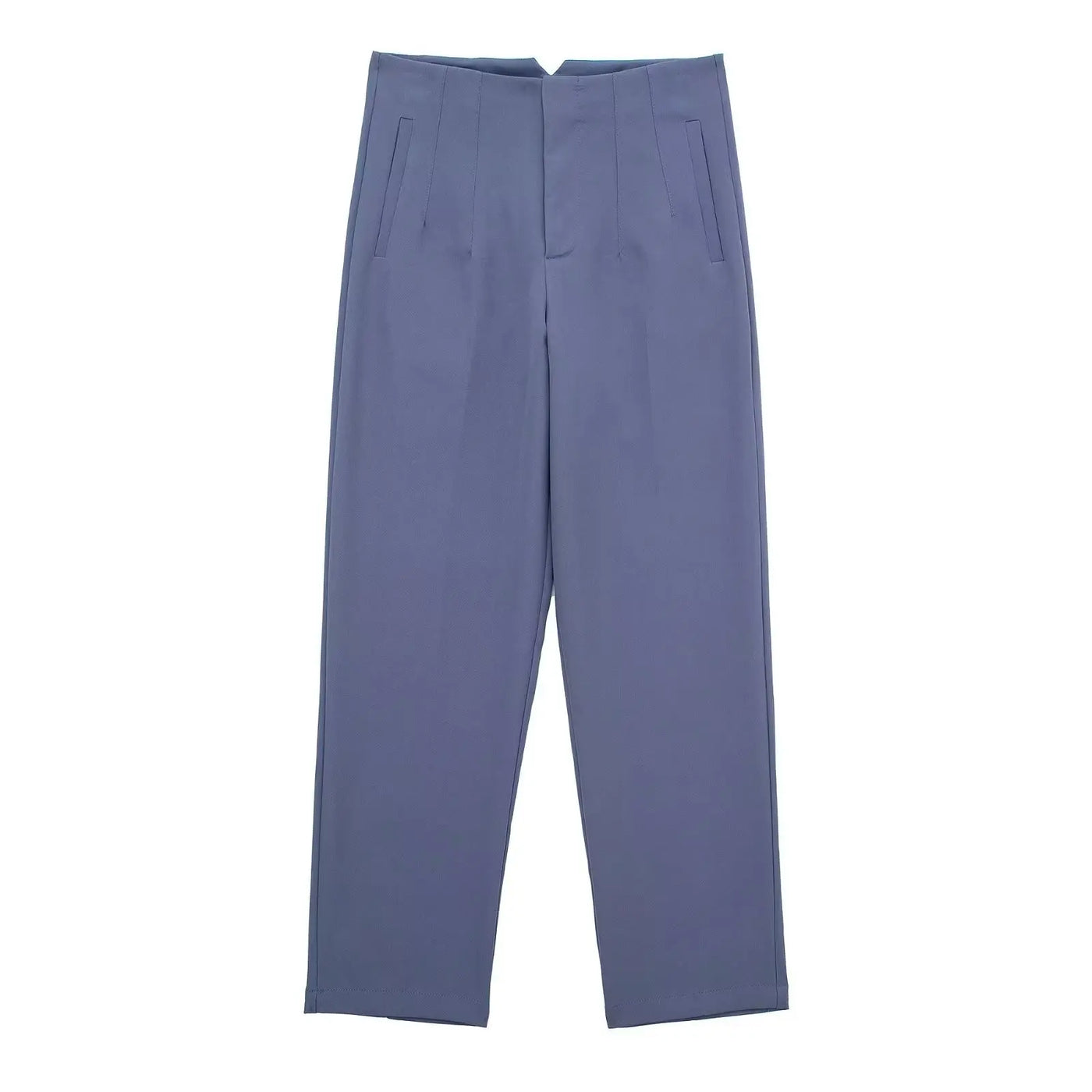 High-Waist Zipper Straight Trousers