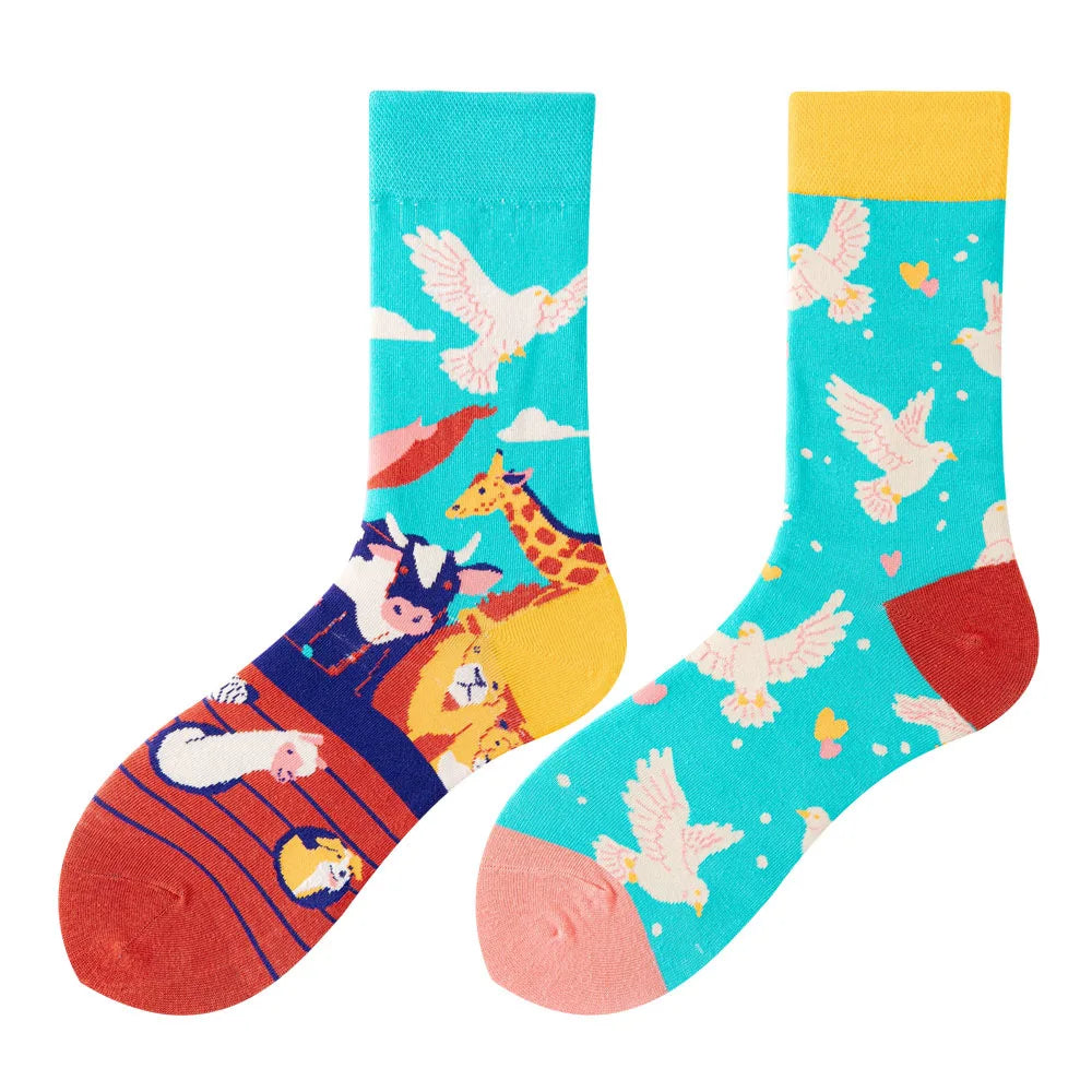 1Pair Man Women Socks Original AB Tide Socks Medium High Tube Colorful Socks Flowers Fruits Candy Cake Cotton Socks Unisex Socks