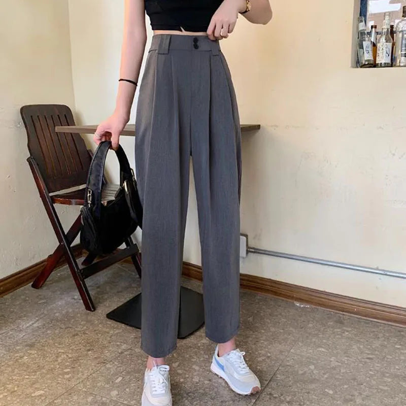 Ankle-Length High-Waist Suit Pants