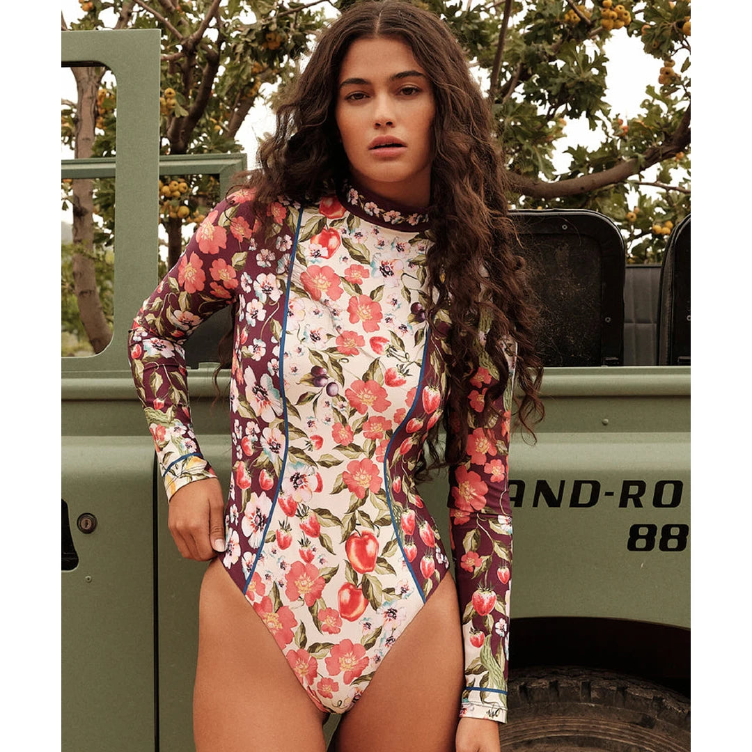 Long Sleeve Swimwear Surfing Bathing Suit Women Black and Print One Piece Swimsuit Retro Swimsuit Vintage One-piece Swim Suits