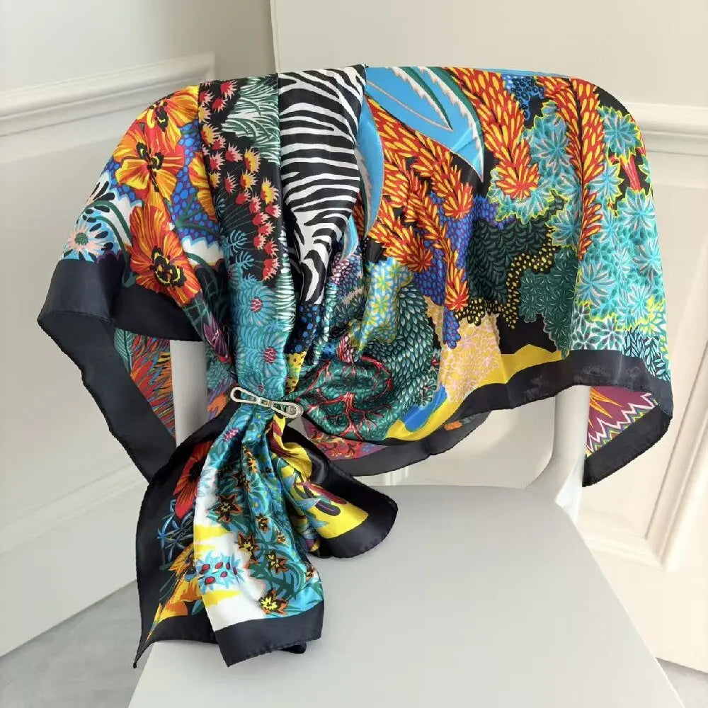 90*90cm Women Scarf Silk Feeling Hair Neck Square Brand Office bandanna muffler Waiter Flight Attendants Handkerchief Rings wrap