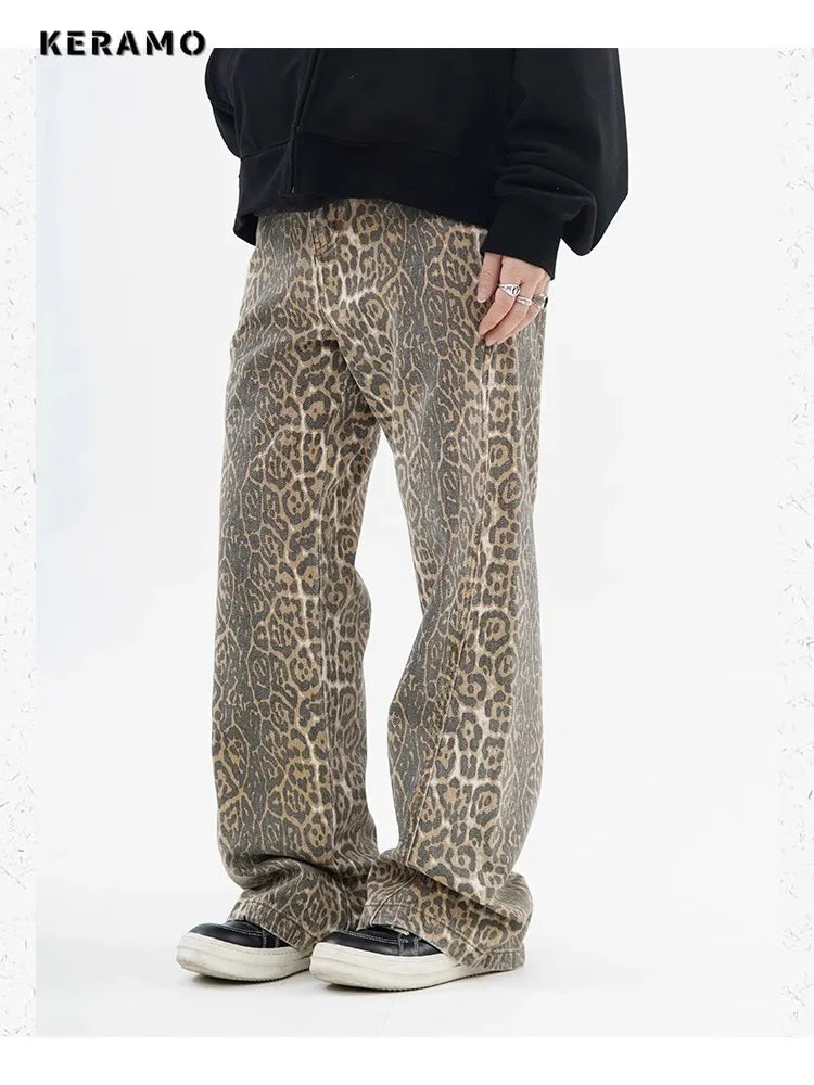 Leopard Print Wide-Leg Jeans