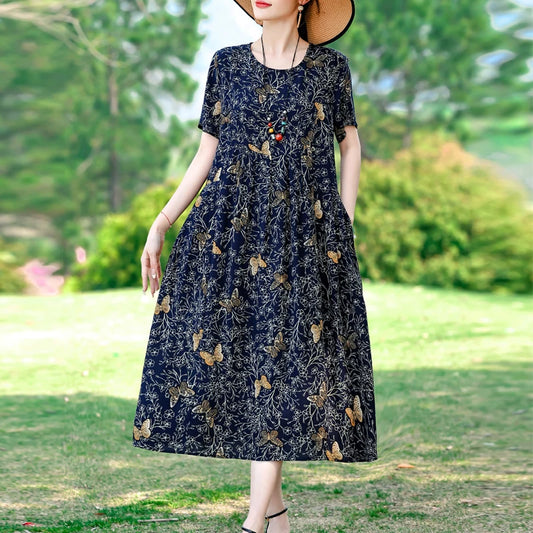 Printed Pocket A-Line Summer Dress