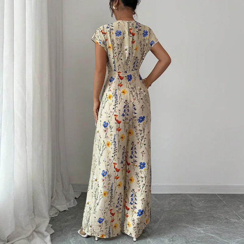 Floral Short-Sleeve Office Jumpsuit
