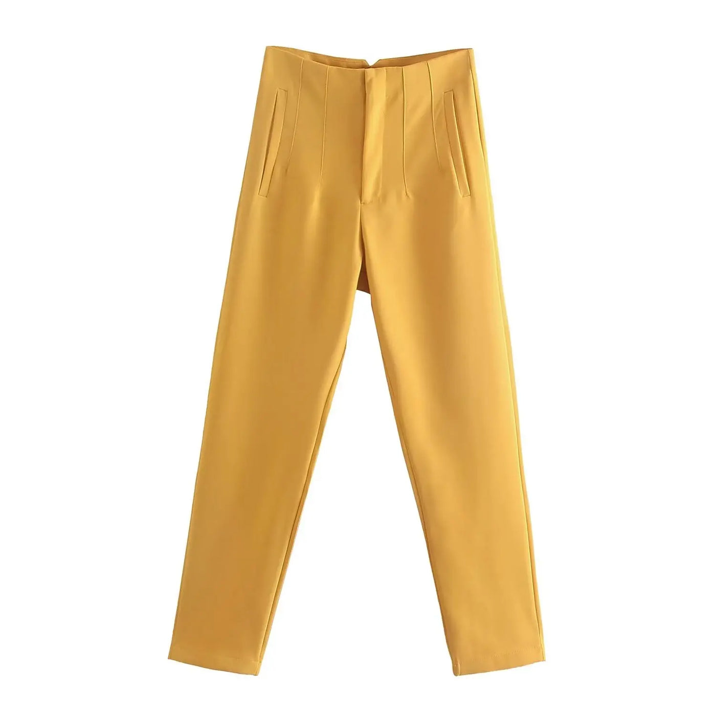 High-Waist Zipper Straight Trousers