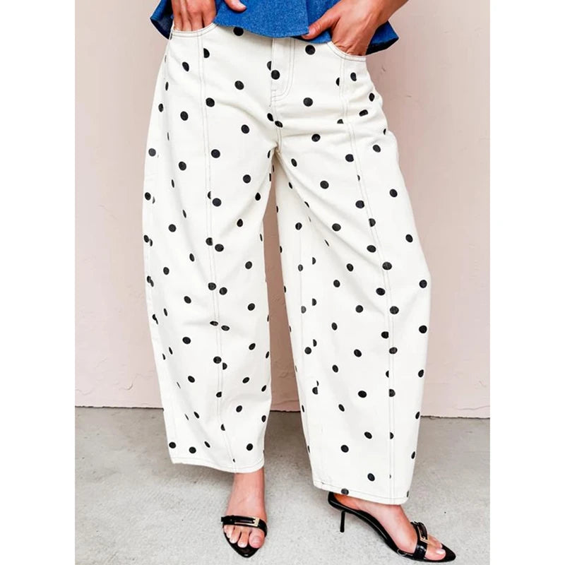Dotted Barrel-Leg Denim Jeans