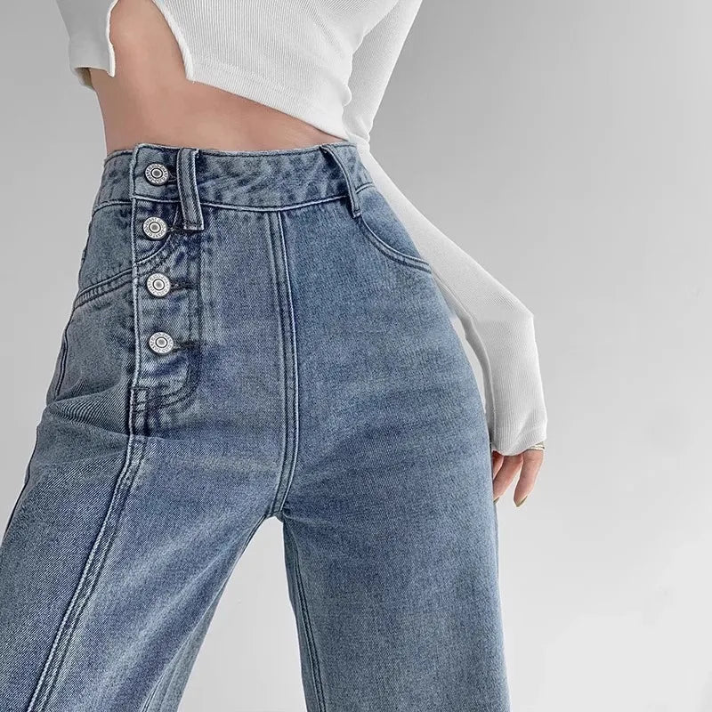 Draped High-Waist Wide-Leg Jeans