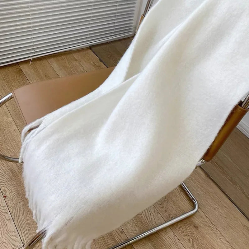 1PC New Soft Winter Scarf Solid Color Warm Long Tassel Scarves Mohair Thickened Wrap Shawls For Women Girls