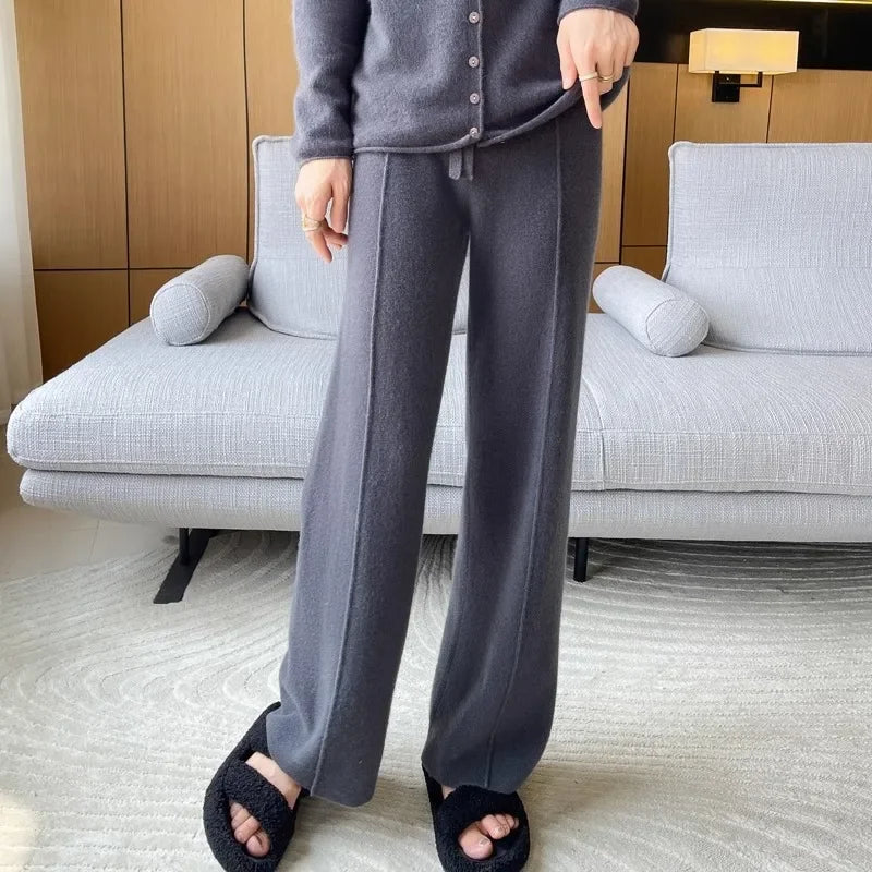 Knitted High-Waist Wide-Leg Pants
