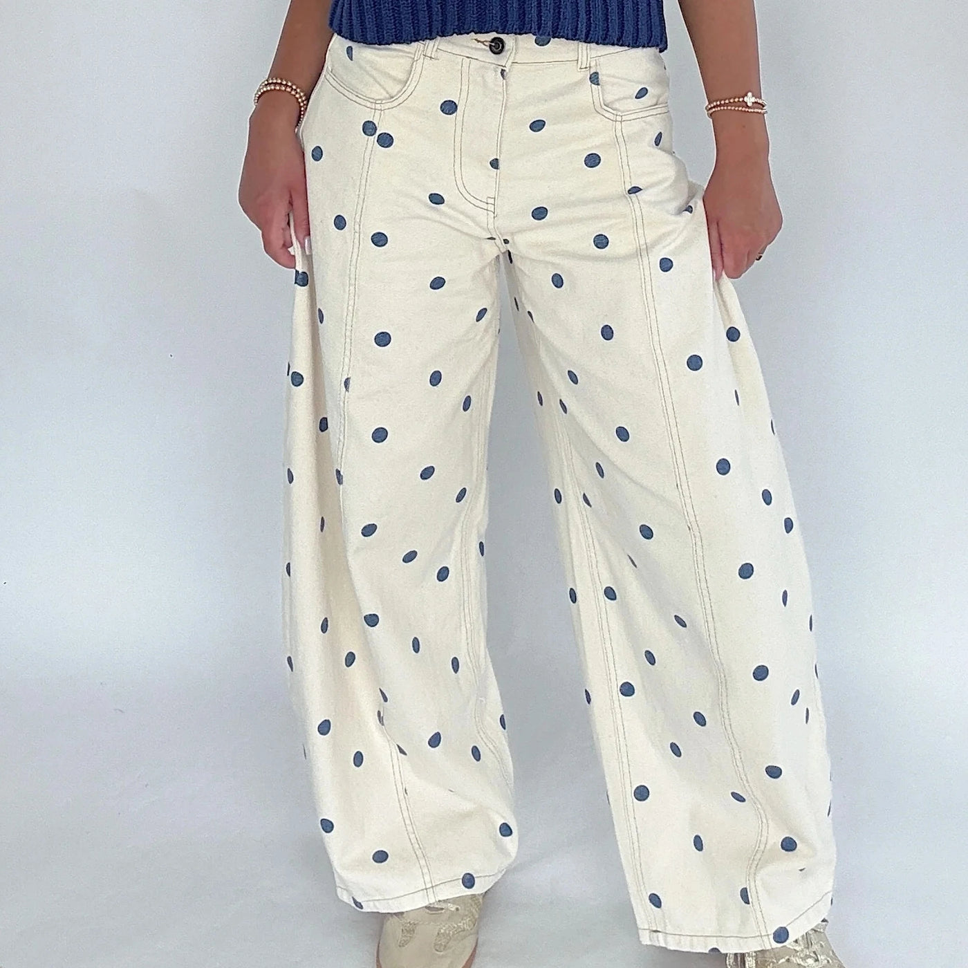 Dotted Barrel-Leg Denim Jeans